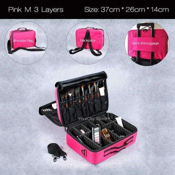 Planet Gates Pink M 3 Layers Fashion Cosmetic Bag Travel Makeup Organizer Professional Make Up Box Cosmetics Pouch Bags Beauty Case For Makeup Artist