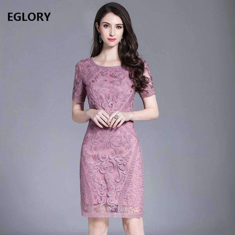 Planet Gates pink / M Women's Dress Spring Summer 2018 Party Events Dresses Female Allover Exquisite Embroidery Bodycon Sheath Dress Tight