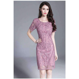 Planet Gates pink / M Women's Dress Spring Summer 2018 Party Events Dresses Female Allover Exquisite Embroidery Bodycon Sheath Dress Tight