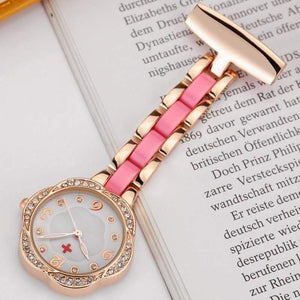 Planet Gates pink Medical Nurse Fob Watch For Doctors Gift Women Clip-on Stainless-Steel Pocket Watch Pendant Crystal Flower