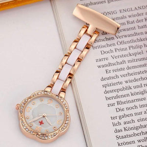 Planet Gates pink Medical Nurse Fob Watch For Doctors Gift Women Clip-on Stainless-Steel Pocket Watch Pendant Crystal Flower
