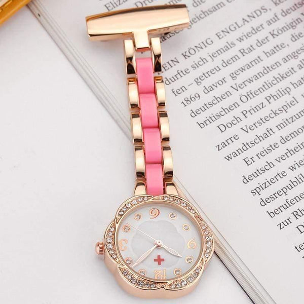 Planet Gates pink Medical Nurse Fob Watch For Doctors Gift Women Clip-on Stainless-Steel Pocket Watch Pendant Crystal Flower