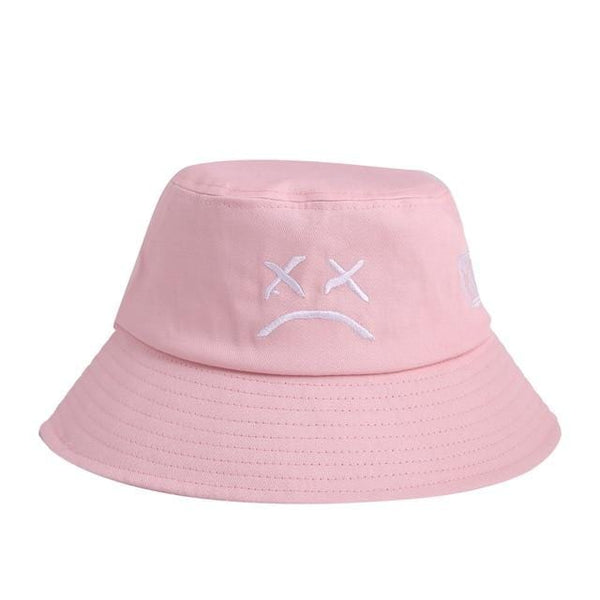 Planet Gates Pink Men Women Bucket Hat Crying Face Embroidery Boonie Hat Solid Color Travel Beach Sun hats Casual Visor Fishman Caps