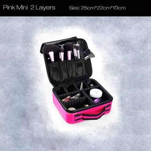 Planet Gates Pink Mini 2 Layers Fashion Cosmetic Bag Travel Makeup Organizer Professional Make Up Box Cosmetics Pouch Bags Beauty Case For Makeup Artist