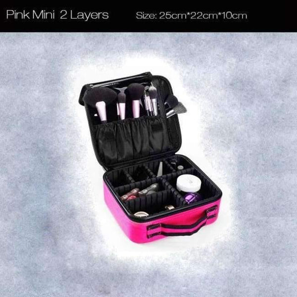 Planet Gates Pink Mini 2 Layers Fashion Cosmetic Bag Travel Makeup Organizer Professional Make Up Box Cosmetics Pouch Bags Beauty Case For Makeup Artist