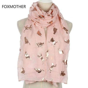 New Design Fashion Shiny Pink Grey Navy Color Foil Gold Metallic Cat Scarf Wrap Shawl Foulard Ladies Mother Gifts