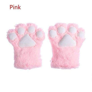 Planet Gates Pink / One Size 1Pair Women Girls Cute Cat Kitten Paw Claw Warm Gloves Soft Anime Cosplay Plush for Halloween Party Accessories