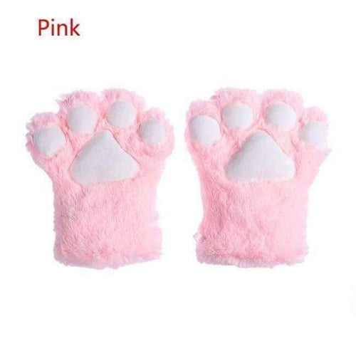 Planet Gates Pink / One Size 1Pair Women Girls Cute Cat Kitten Paw Claw Warm Gloves Soft Anime Cosplay Plush for Halloween Party Accessories