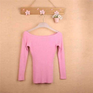Planet Gates Pink / One Size Autumn and Winter basic Women Sweater slit neckline Strapless Sweater thickening sweater top thread slim C0320