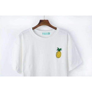 Planet Gates Pink / One Size Embroidered Top 2018 Summer T Shirt Women Tops Peach Pineapple Banana Cherry Fruit Short-sleeved T-shirt Loose T Shirts