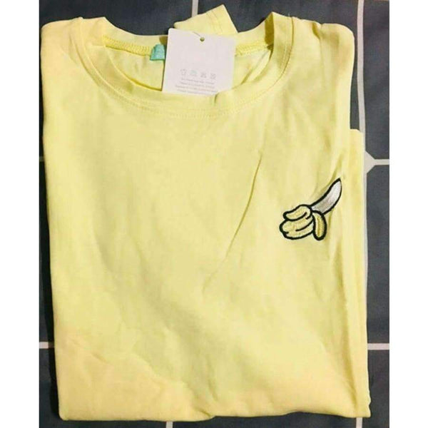 Planet Gates Pink / One Size Embroidered Top 2018 Summer T Shirt Women Tops Peach Pineapple Banana Cherry Fruit Short-sleeved T-shirt Loose T Shirts