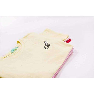 Planet Gates Pink / One Size Embroidered Top 2018 Summer T Shirt Women Tops Peach Pineapple Banana Cherry Fruit Short-sleeved T-shirt Loose T Shirts