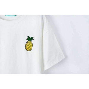 Planet Gates Pink / One Size Embroidered Top 2018 Summer T Shirt Women Tops Peach Pineapple Banana Cherry Fruit Short-sleeved T-shirt Loose T Shirts