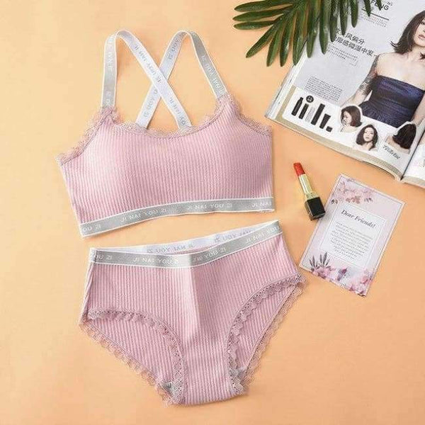 Planet Gates Pink / One Size Lounge Underwear Comfortable Wireless Loungewear Lingerie Bra Set Cotton Bras Sets
