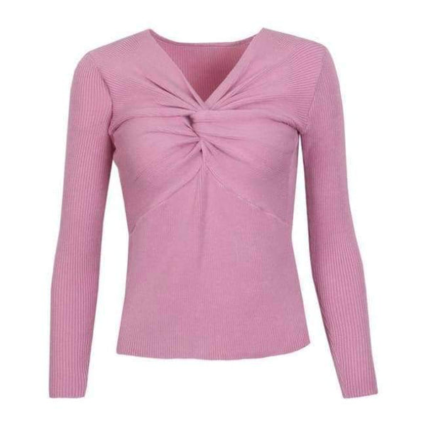 Planet Gates Pink / One Size Sexy Criss-Cross V neck Knitted Sweater Women Long Sleeve Winter 2018 Pullovers All match Streetwear jumper pull femme
