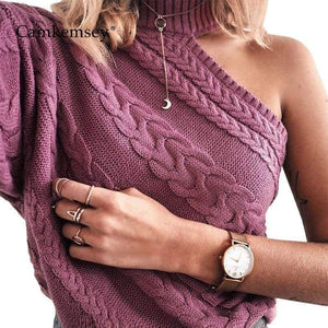 Planet Gates Pink / One Size Sexy Off One Shoulder Turtleneck Sweater Women Elegant Twist Long Sleeve Winter Sweaters And Pullovers Pull Femme