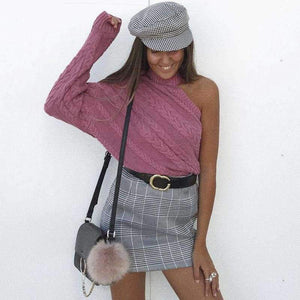 Planet Gates Pink / One Size Sexy Off One Shoulder Turtleneck Sweater Women Elegant Twist Long Sleeve Winter Sweaters And Pullovers Pull Femme