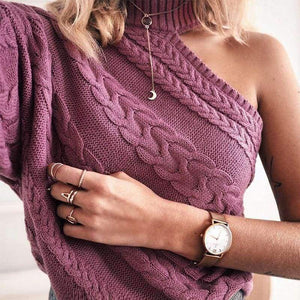 Planet Gates Pink / One Size Sexy Off One Shoulder Turtleneck Sweater Women Elegant Twist Long Sleeve Winter Sweaters And Pullovers Pull Femme