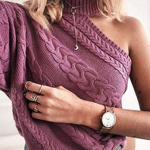 Planet Gates Pink / One Size Sexy Off One Shoulder Turtleneck Sweater Women Elegant Twist Long Sleeve Winter Sweaters And Pullovers Pull Femme