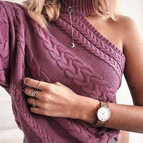 Planet Gates Pink / One Size Sexy Off One Shoulder Turtleneck Sweater Women Elegant Twist Long Sleeve Winter Sweaters And Pullovers Pull Femme