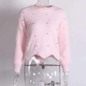 Planet Gates Pink / One Size Sweaters Women     2018 Autumn Winter Newest Long Sleeve Jumper Ladies Pullovers Irregular Mohair Sweater Blue