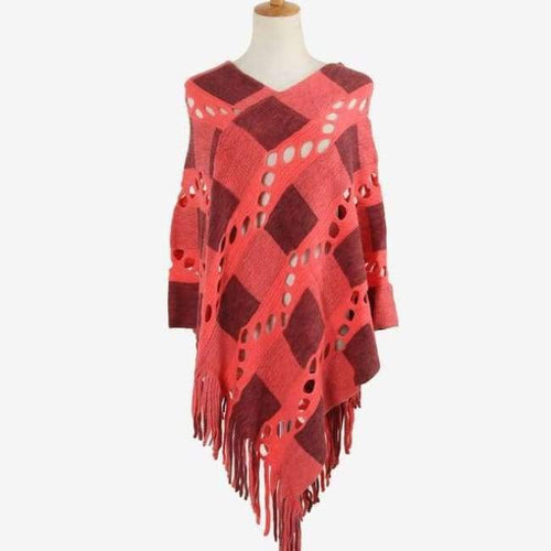 Planet Gates Pink / One Size Women Hollow Out Sweater Knitted Tassel Poncho And Capes Ladies Long Size Cardigan Sweaters PH04