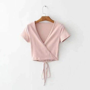 Planet Gates Pink / One Size Wrap crop top women tops t shirt kawaii long sleeve v neck black white pink casual tshirt sexy ladies tees