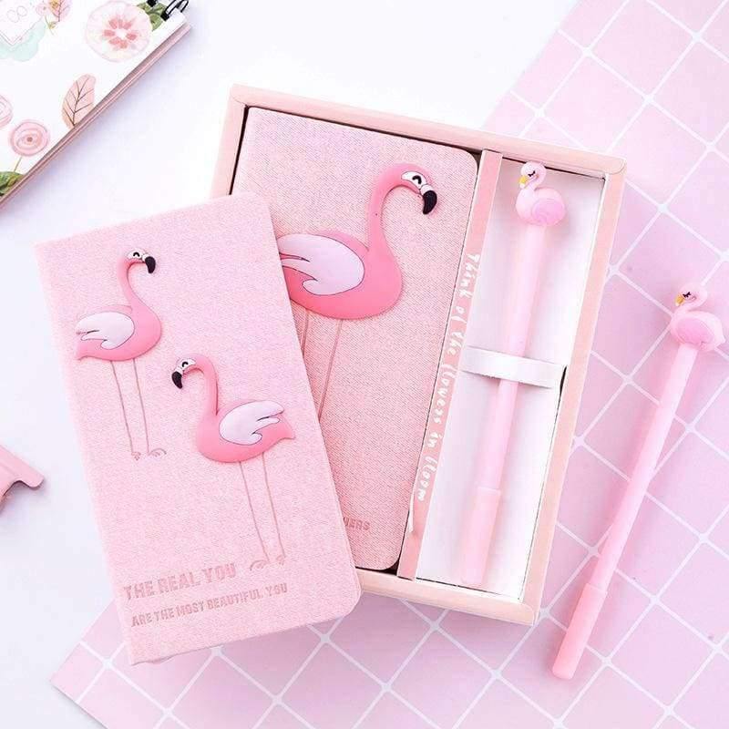 Planet Gates pink Pink Flamingo notebook set (notepad + gel pen) kawaii promotion birthday gift paper notebook school supplies Writing Pads