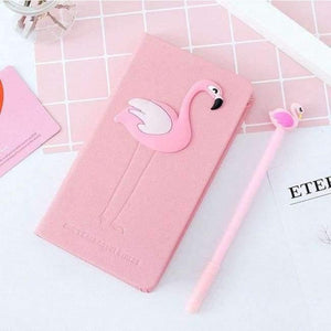 Pink Flamingo notebook set (notepad + gel pen) kawaii promotion birthday gift paper notebook school supplies Writing Pads - Planet Gates