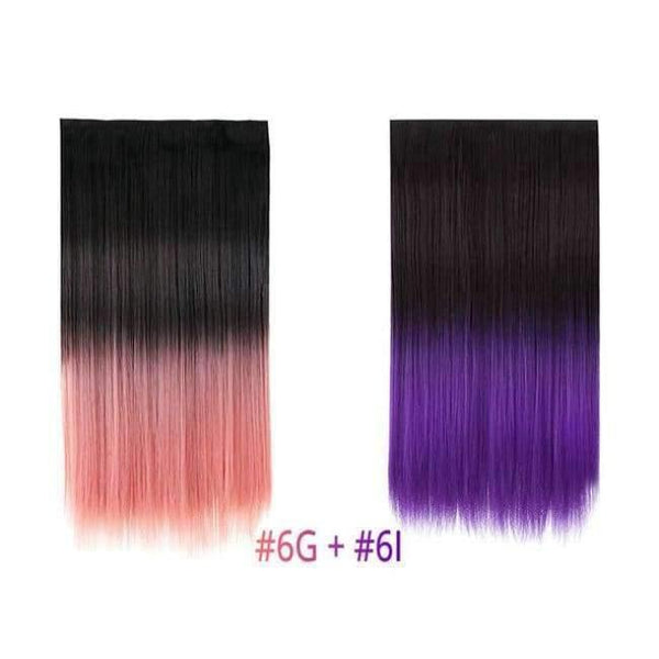 Planet Gates Pink-Purple / 22inches 22" Rainbow Straight Hairpieces 5 Clips in Hair Extensions One Piece Pink Purple Ombre Synthetic Wigs For Women Heat Resistant