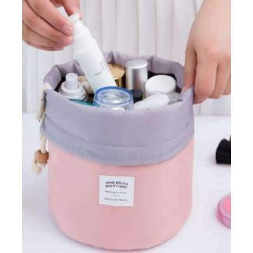 Planet Gates Pink Quality Barrel Shaped Travel Cosmetic Bag Makeup bag Nylon Wash Bags Makeup Organizer Storage Bag High Capacity B3