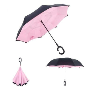 Planet Gates Pink Reverse Folding Double Layer Inverted Chuva Umbrella Self Stand Inside Out Rain Protection C-Hook Hands For Car