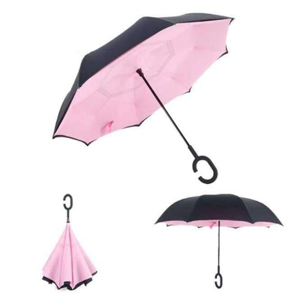 Planet Gates Pink Reverse Umbrellas Folding Double Layer Inverted C Hand Holder Stand Rain Windproof Rolling Over Umbrella For Women