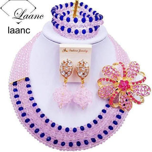 Planet Gates Pink Royal Blue Wine Gold AB Crystal Nigerian Necklace African Beads Wedding Jewelry Sets for Women C5RST003