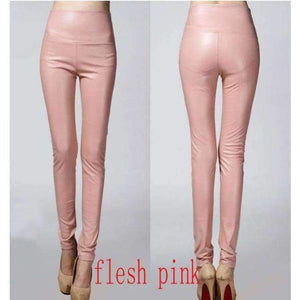 Planet Gates pink / S Autumn winter Women legging skinny PU leather pencil Leggings slim faux Leather Pants female fashion thick fleece trousers
