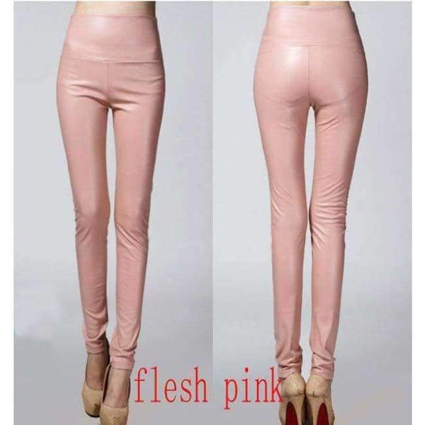 Planet Gates pink / S Autumn winter Women legging skinny PU leather pencil Leggings slim faux Leather Pants female fashion thick fleece trousers
