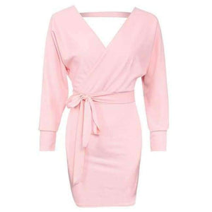 Planet Gates Pink / S / China Women Sweater Dress Casual Solid Long Batwing Sleeve Mini Knit Dress Female Autumn Winter Sexy Party Dresses chifave