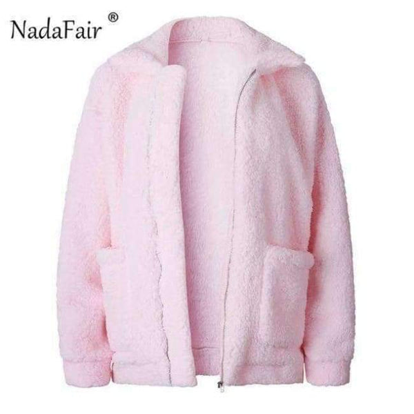 Planet Gates Pink / S Fleece faux shearling jacket coat women autumn winter warm thick teddy coat female casual overcoat oversize outerwear