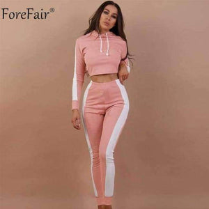 Planet Gates Pink / S Hooded Bodycon Crop Tops Women Set Summer Autumn 2018 Casual Long Sleeve Tops Long Pant Tracksuit Ladies Two Pieces Set