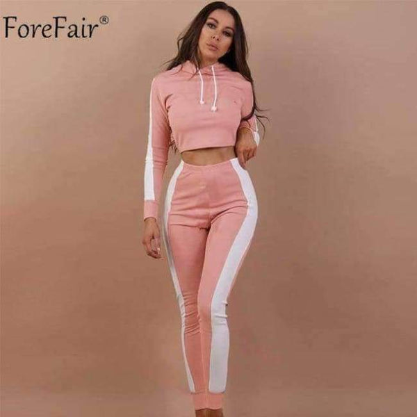 Planet Gates Pink / S Hooded Bodycon Crop Tops Women Set Summer Autumn 2018 Casual Long Sleeve Tops Long Pant Tracksuit Ladies Two Pieces Set