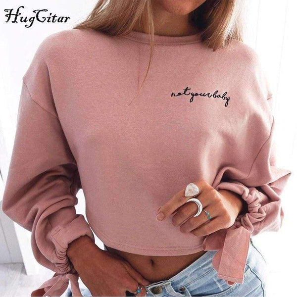 Planet Gates Pink / S Hugcitar letters embroidery Sweatshirt 2017 autumn female Long Sleeve Women crop top pink white solid girl casual Pullover