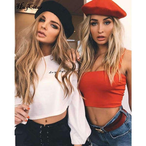 Planet Gates Pink / S Hugcitar letters embroidery Sweatshirt 2017 autumn female Long Sleeve Women crop top pink white solid girl casual Pullover