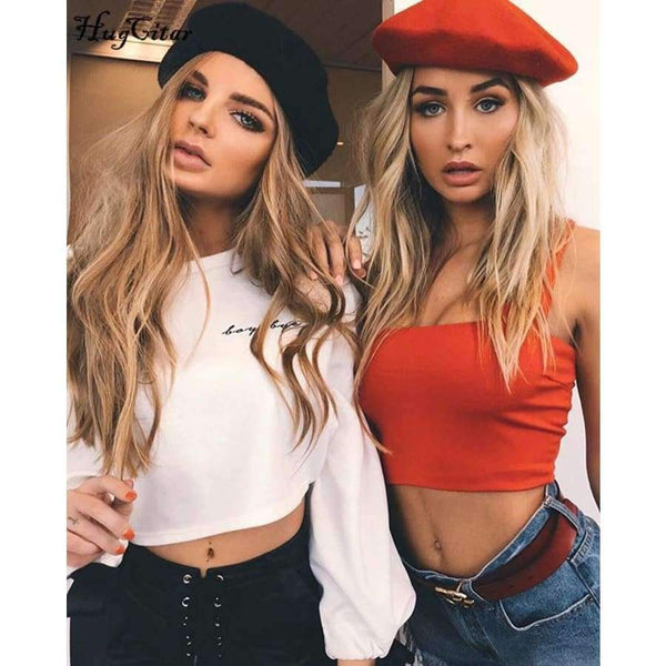 Planet Gates Pink / S Hugcitar letters embroidery Sweatshirt 2017 autumn female Long Sleeve Women crop top pink white solid girl casual Pullover