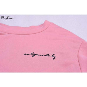 Planet Gates Pink / S Hugcitar letters embroidery Sweatshirt 2017 autumn female Long Sleeve Women crop top pink white solid girl casual Pullover