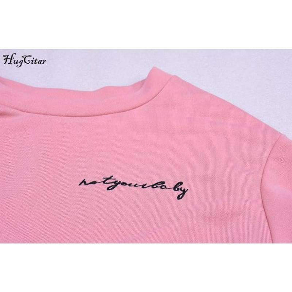 Planet Gates Pink / S Hugcitar letters embroidery Sweatshirt 2017 autumn female Long Sleeve Women crop top pink white solid girl casual Pullover
