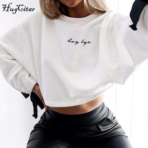 Planet Gates Pink / S Hugcitar letters embroidery Sweatshirt 2017 autumn female Long Sleeve Women crop top pink white solid girl casual Pullover