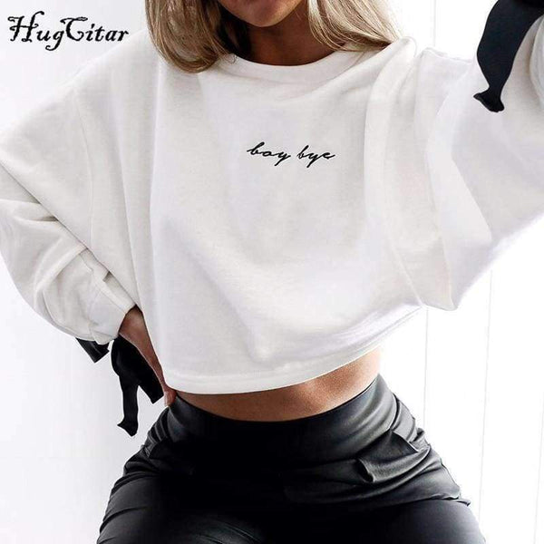 Planet Gates Pink / S Hugcitar letters embroidery Sweatshirt 2017 autumn female Long Sleeve Women crop top pink white solid girl casual Pullover