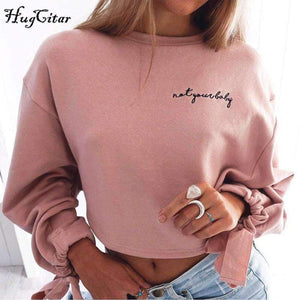 Planet Gates Pink / S Hugcitar letters embroidery Sweatshirt 2017 autumn female Long Sleeve Women crop top pink white solid girl casual Pullover