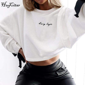 Planet Gates Pink / S Hugcitar letters embroidery Sweatshirt 2017 autumn female Long Sleeve Women crop top pink white solid girl casual Pullover