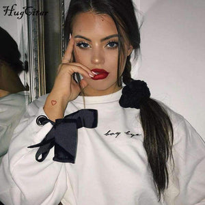 Planet Gates Pink / S Hugcitar letters embroidery Sweatshirt 2017 autumn female Long Sleeve Women crop top pink white solid girl casual Pullover